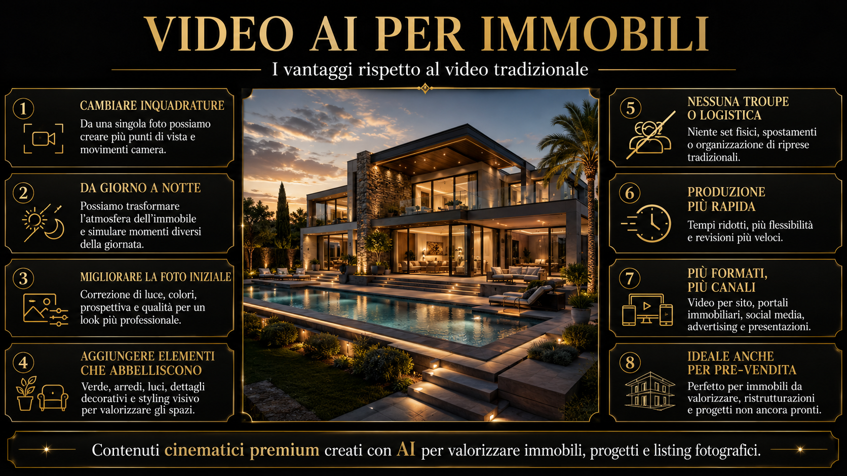 Video AI real estate in Italia per agenzie immobiliari sviluppatori e luxury real estate Lux Motion produzione Full AI