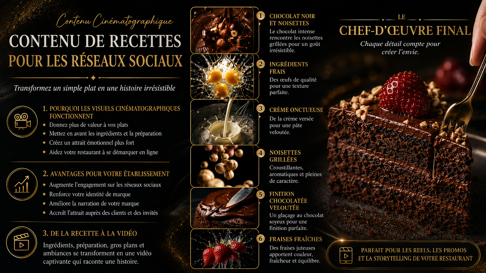 Vidéo IA culinaire cinématographique pour restaurants, chefs et hôtellerie