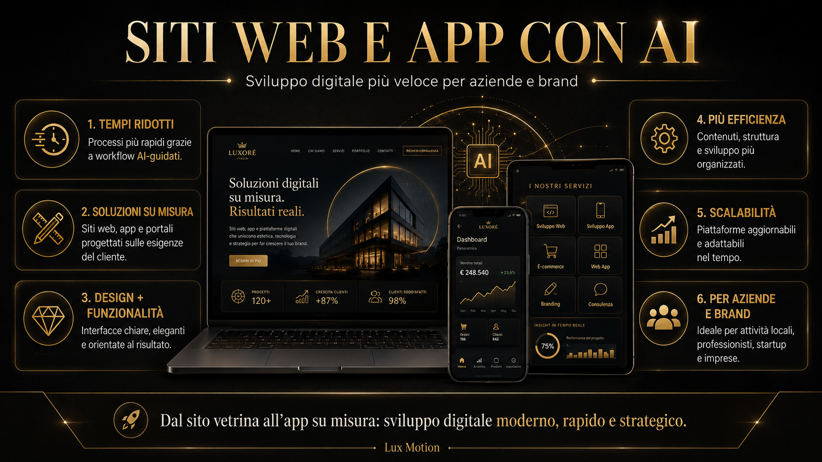 Siti web e app con AI per sviluppo digitale più veloce per aziende e marchi
