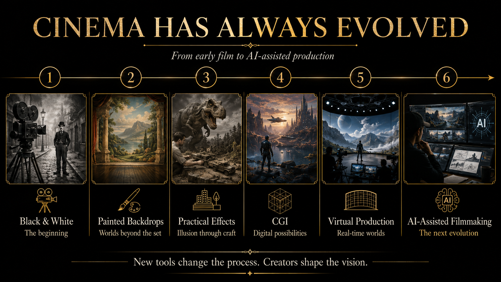 L’evoluzione del cinema dal bianco e nero ai VFX, CGI, workflow digitali e filmmaking assistito dall’AI