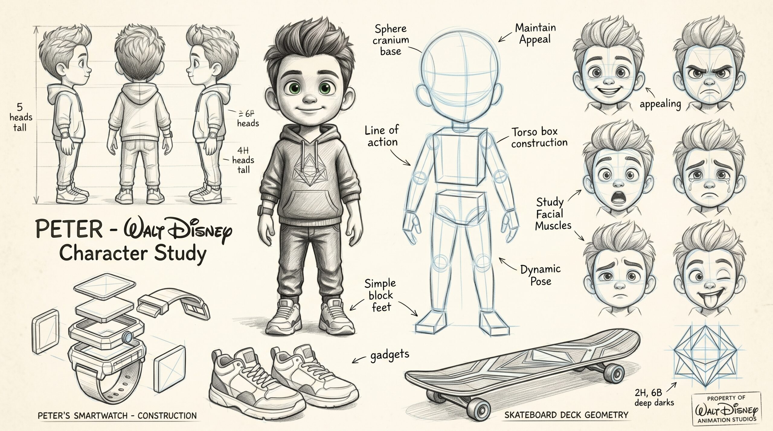 Étude de personnage IA de Peter pour dessins animés et séries animées